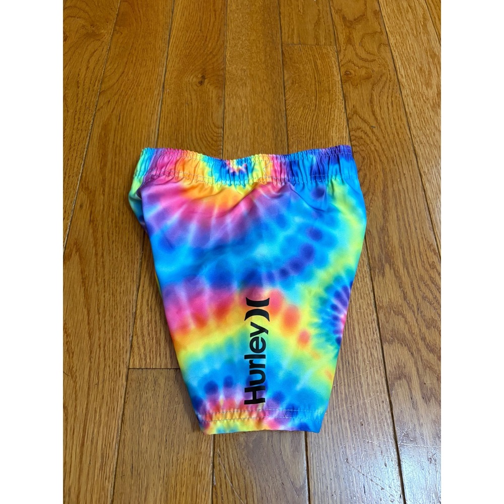 Hurley Kids Rainbow Tie Dye Swim Trunks Multicolor Elastic Waist 4T